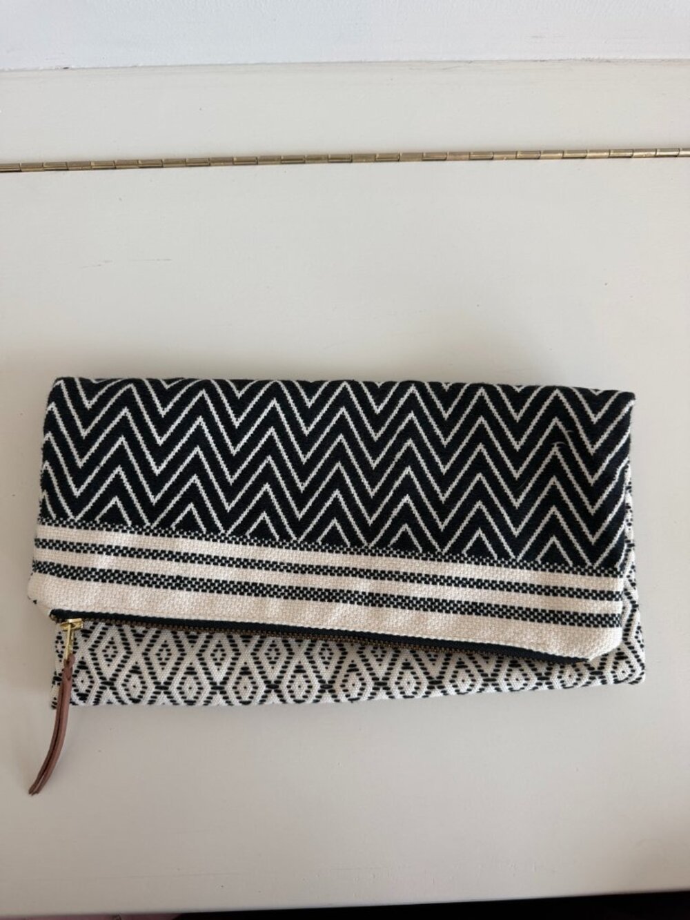 NWOT Tribe Alive Atitlán Brocade Black White Woven Foldover Clutch